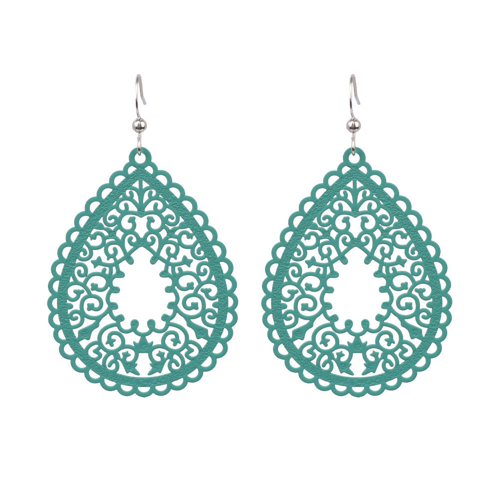 Wholesale Simple Colorful Printed Hollow Water Drop Versatile Earrings